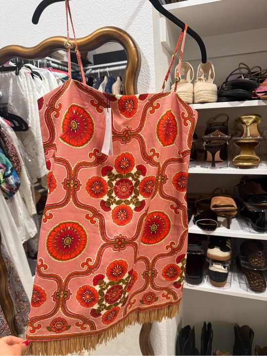 Cara Cara Dresses & Skirts - Pink & Red Floral Fringe Slip Dress